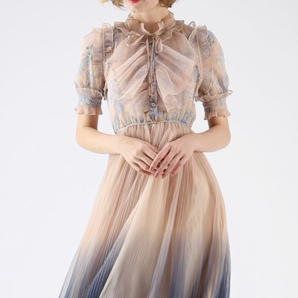 NWOT Chicwish Gradient Pleated Mesh Tulle Dress
